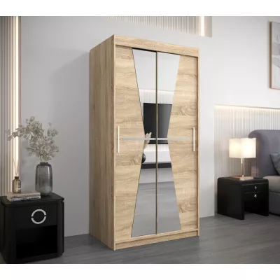 Šatní skříň se zrcadly MILANA - šířka 100 cm, dub sonoma