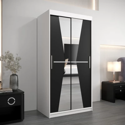 Šatní skříň se zrcadly MILANA - šířka 100 cm, bílá / černá