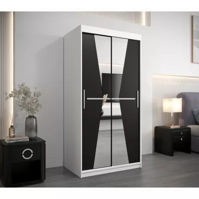 Šatní skříň se zrcadly MILANA - šířka 100 cm, bílá / černá