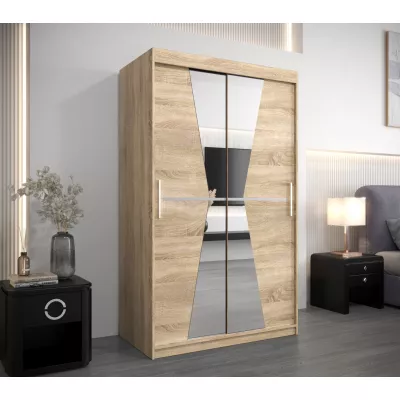 Šatní skříň se zrcadly MILANA - šířka 120 cm, dub sonoma