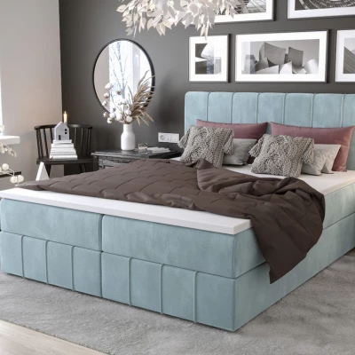 Boxspringová postel s úložným prostorem MADLEN COMFORT - 200x200, světle modrá