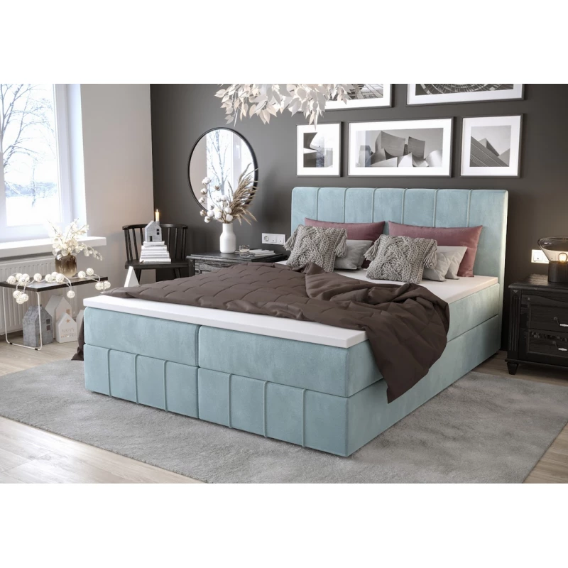 Boxspringová postel s úložným prostorem MADLEN COMFORT - 180x200, světle modrá