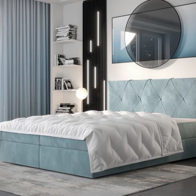 Hotelová postel s úložným prostorem LILIEN - 200x200, světle modrá