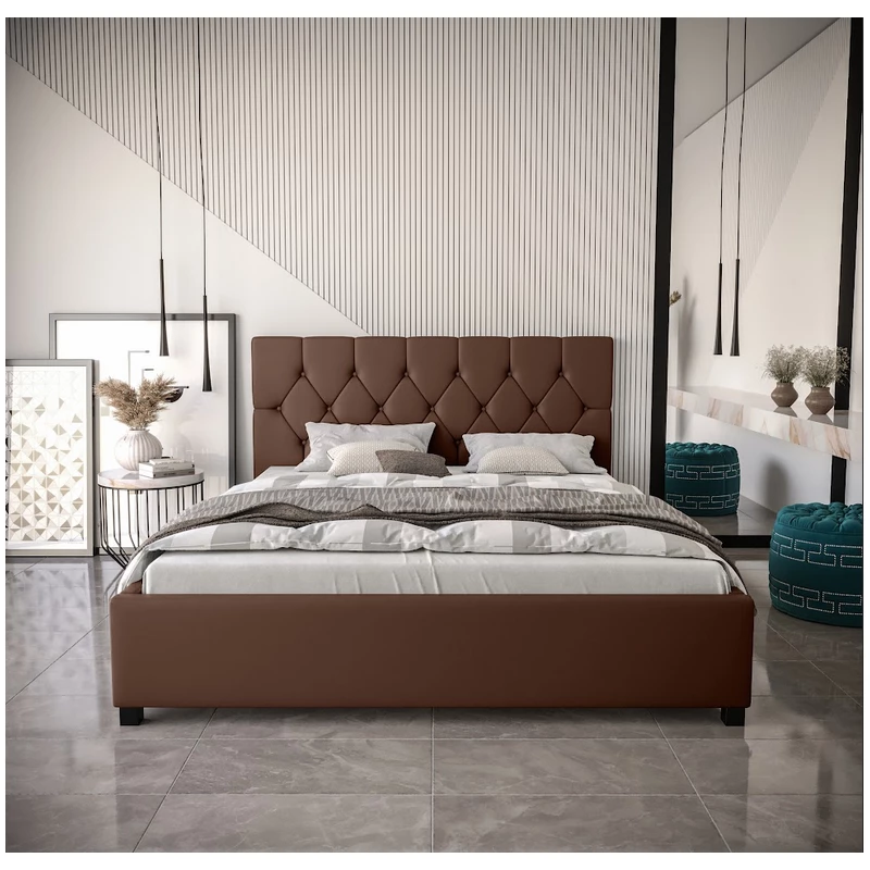 Manželská čalouněná postel NARINE - 140x200, hnědá