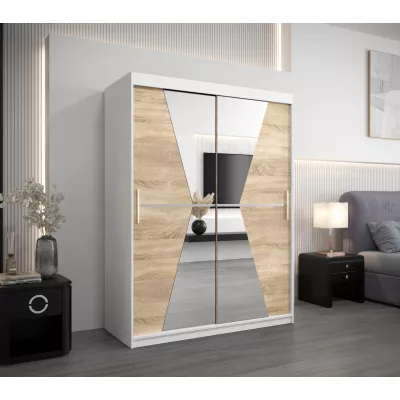 Šatní skříň se zrcadly MILANA - šířka 150 cm, bílá / dub sonoma