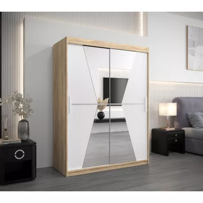 Šatní skříň se zrcadly MILANA - šířka 150 cm, dub sonoma / bílá