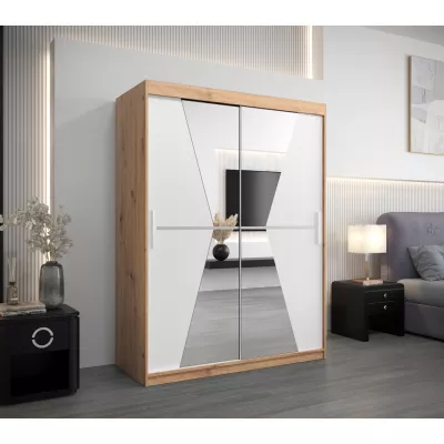 Šatní skříň se zrcadly MILANA - šířka 150 cm, dub artisan / bílá