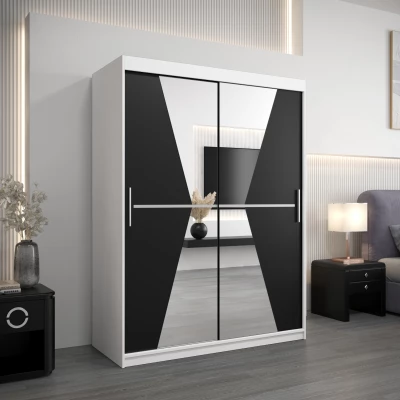 Šatní skříň se zrcadly MILANA - šířka 150 cm, bílá / černá