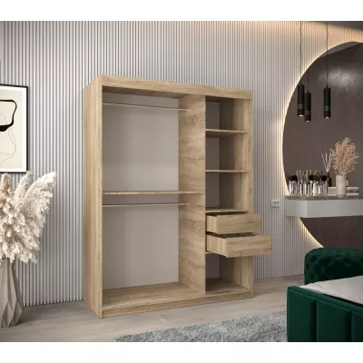 Šatní skříň se zrcadly MILANA - šířka 150 cm, dub sonoma / černá