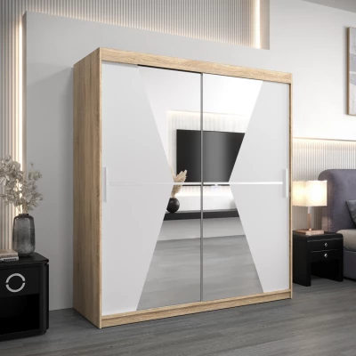 Skříň s posuvnými dveřmi MILANA - šířka 180 cm, dub sonoma / bílá