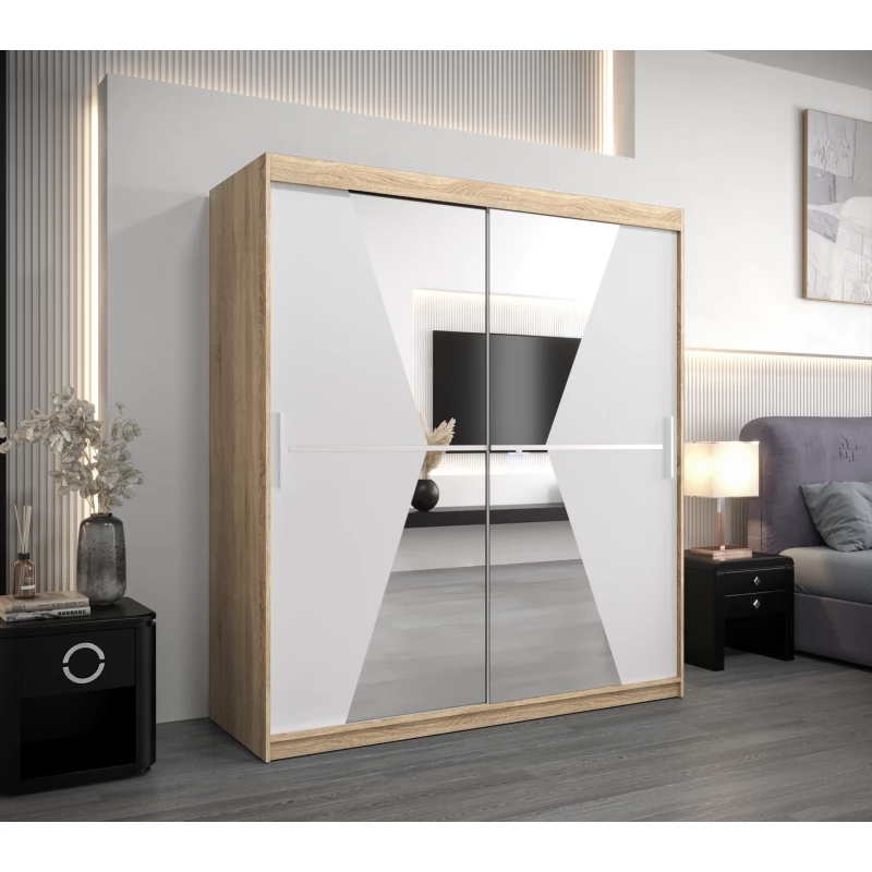 Skříň s posuvnými dveřmi MILANA - šířka 180 cm, dub sonoma / bílá