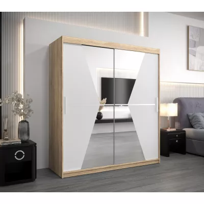 Skříň s posuvnými dveřmi MILANA - šířka 180 cm, dub sonoma / bílá