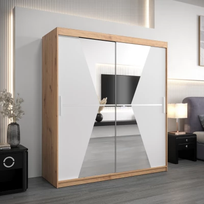 Skříň s posuvnými dveřmi MILANA - šířka 180 cm, dub artisan / bílá