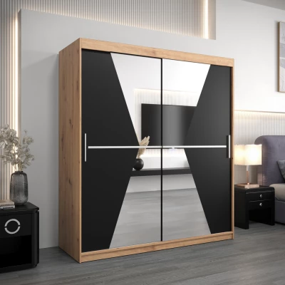 Skříň s posuvnými dveřmi MILANA - šířka 180 cm, dub artisan / černá