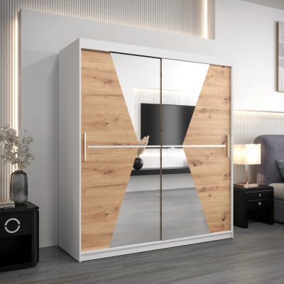 Skříň s posuvnými dveřmi MILANA - šířka 180 cm, bílá / dub artisan