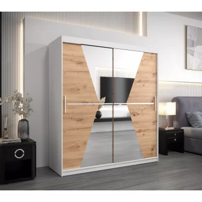 Skříň s posuvnými dveřmi MILANA - šířka 180 cm, bílá / dub artisan