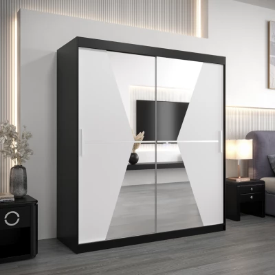 Skříň s posuvnými dveřmi MILANA - šířka 180 cm, černá / bílá