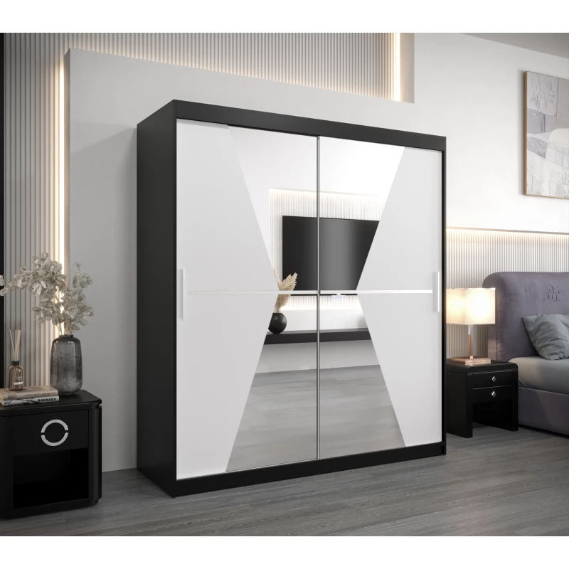 Skříň s posuvnými dveřmi MILANA - šířka 180 cm, černá / bílá