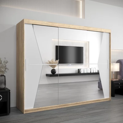 Skříň s posuvnými dveřmi MILANA - šířka 250 cm, dub sonoma / bílá