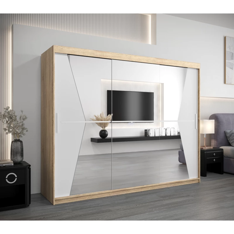 Skříň s posuvnými dveřmi MILANA - šířka 250 cm, dub sonoma / bílá