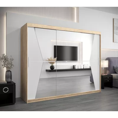 Skříň s posuvnými dveřmi MILANA - šířka 250 cm, dub sonoma / bílá