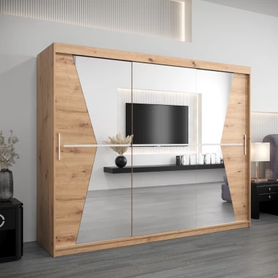 Skříň s posuvnými dveřmi MILANA - šířka 250 cm, dub artisan