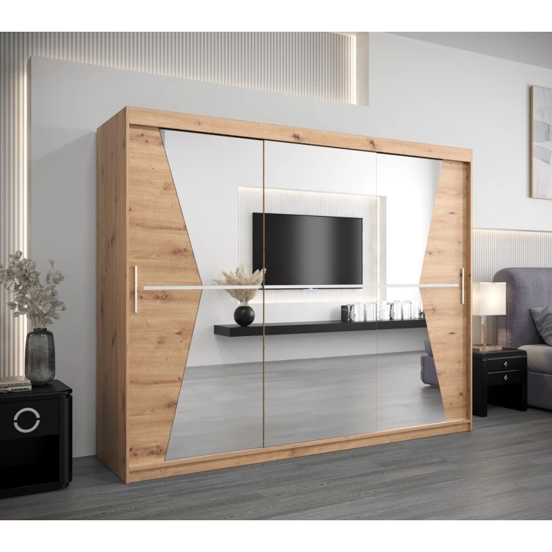 Skříň s posuvnými dveřmi MILANA - šířka 250 cm, dub artisan