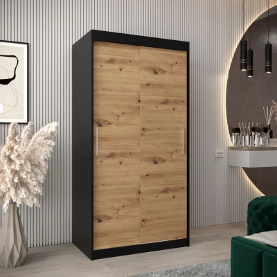 Skříň s posuvnými dveřmi v šířce 100 cm TIMEA - černá / dub artisan