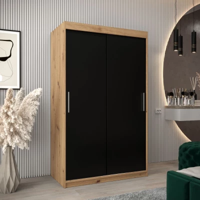 Skříň s posuvnými dveřmi v šířce 120 cm TIMEA - dub artisan / černá