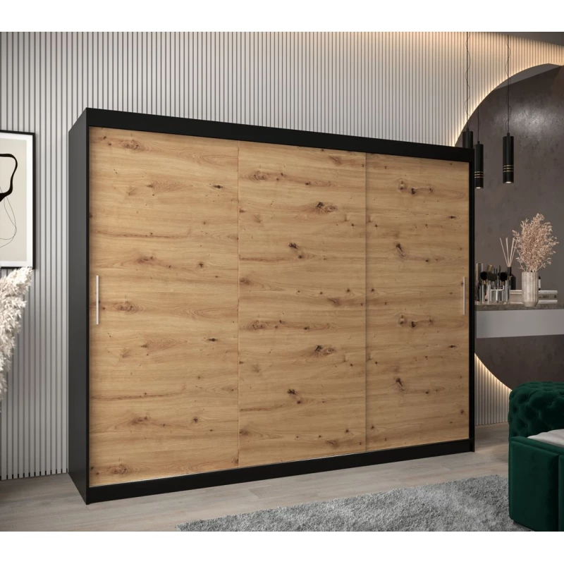 Skříň s posuvnými dveřmi v šířce 250 cm TIMEA - černá / dub artisan