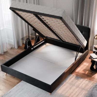 Čalouněná postel s úložným prostorem LETICIA - 140x200, tmavě šedá