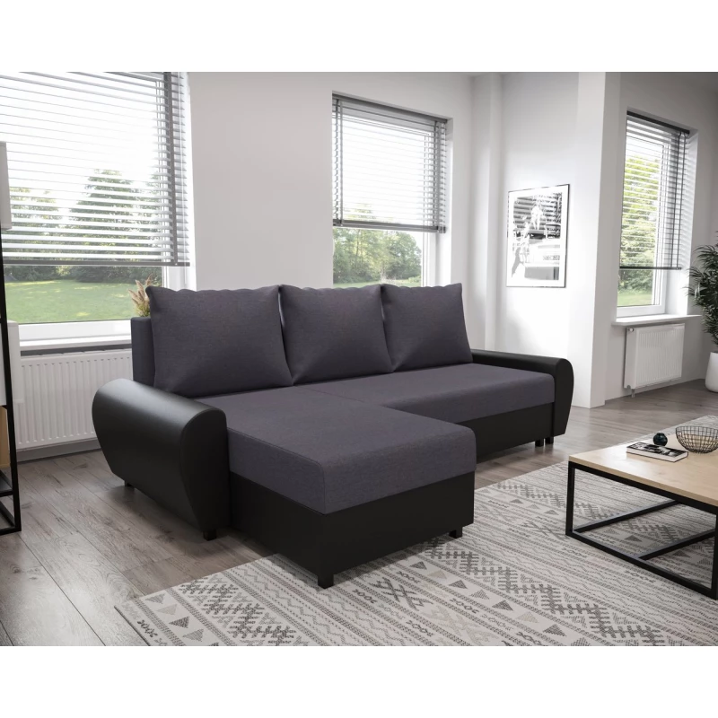 Rohová sedačka DEBORA - šedá / černá eko kůže