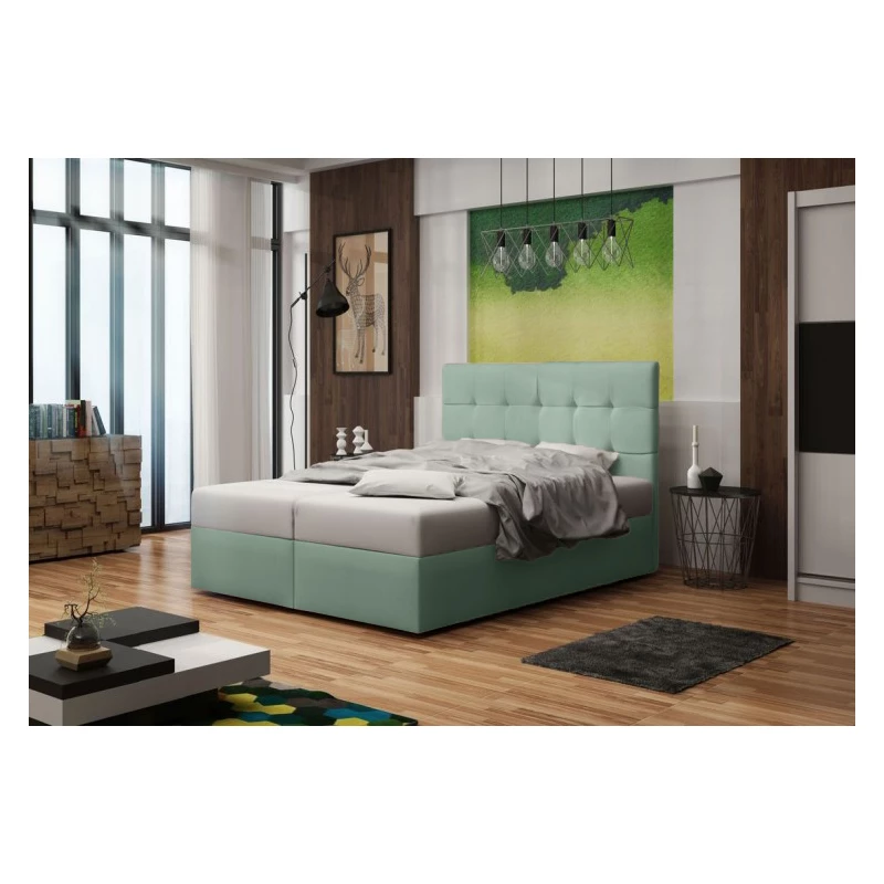 Čalouněná postel s úložným prostorem DELILAH 2 COMFORT - 200x200, světle zelená