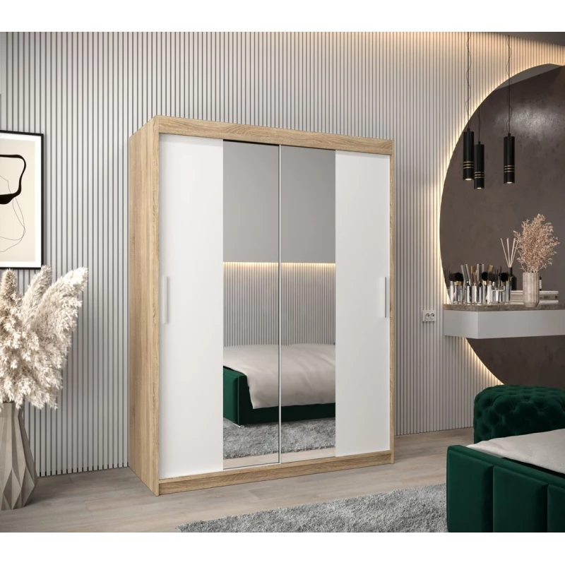 Skříň s posuvnými dveřmi v šířce 150 cm TIMEA 1 - dub sonoma / bílá