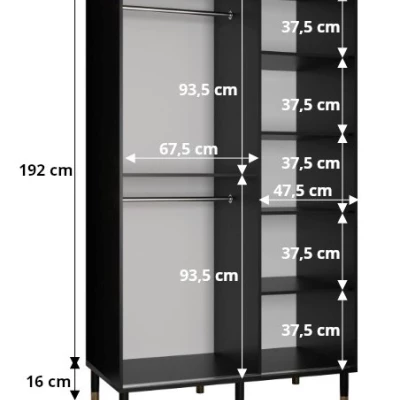 Šatní skříň SHAILA 1 - 120 cm, černá + mramor