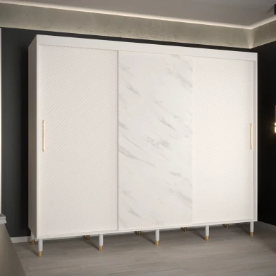 Šatní skříň SHAILA 1 - 250 cm, bílá + mramor