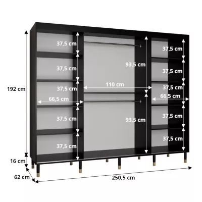 Šatní skříň SHAILA 2 - 250 cm, černá