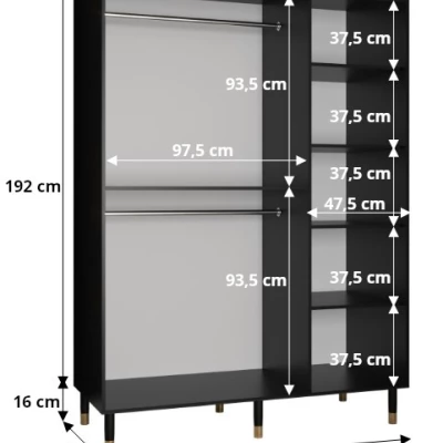 Šatní skříň SHAILA 5 - 150 cm, černá + mramor