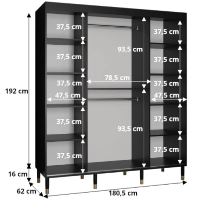 Šatní skříň SHAILA 5 - 180 cm, černá + mramor