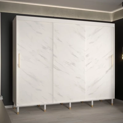 Šatní skříň SHAILA 4 - 250 cm, bílá + mramor
