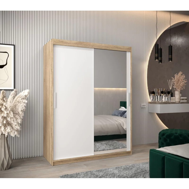 Skříň s posuvnými dveřmi v šířce 150 cm TIMEA 2 - dub sonoma / bílá