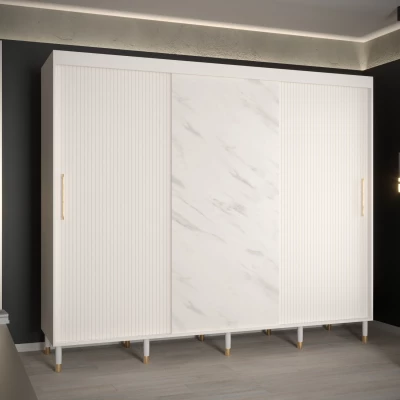 Šatní skříň SHAILA 9 - 250 cm, bílá + mramor
