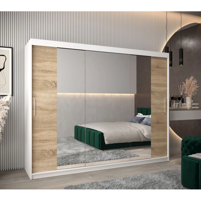 Skříň s posuvnými dveřmi v šířce 250 cm TIMEA 2 - bílá / dub sonoma
