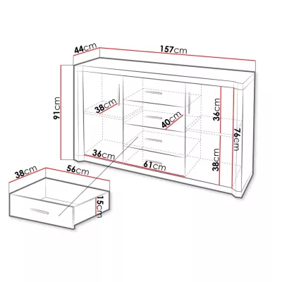 Prostorná komoda AIRA - dub sonoma