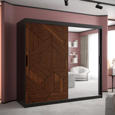 Skříň se zrcadlem MADELEIN 3 - šířka 200 cm, černá + ořech