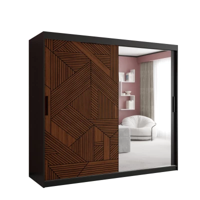 Skříň se zrcadlem MADELEIN 3 - šířka 200 cm, černá + ořech