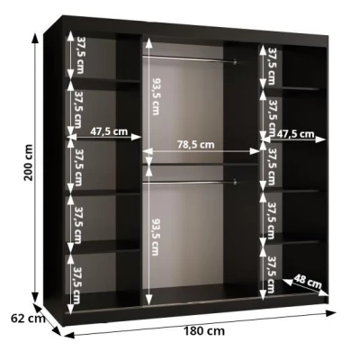 Skříň s posuvnými dveřmi MADELEIN 2 - šířka 180 cm, černá / ořech