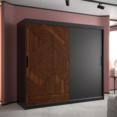 Skříň s posuvnými dveřmi MADELEIN 1 - šířka 200 cm, černá / ořech