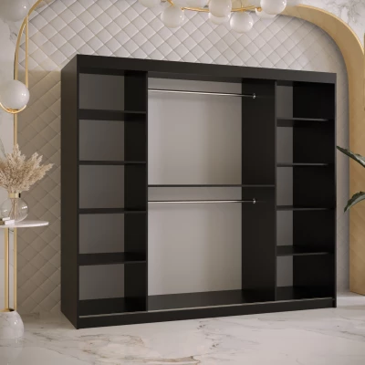 Šatní skříň se zrcadlem RADKIN 2 - šířka 200 cm, černá