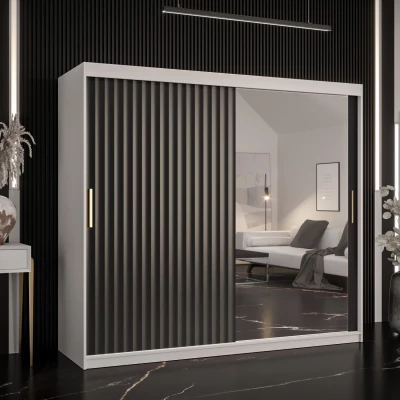 Šatní skříň se zrcadlem RADKIN 2 - šířka 200 cm, bílá / černá